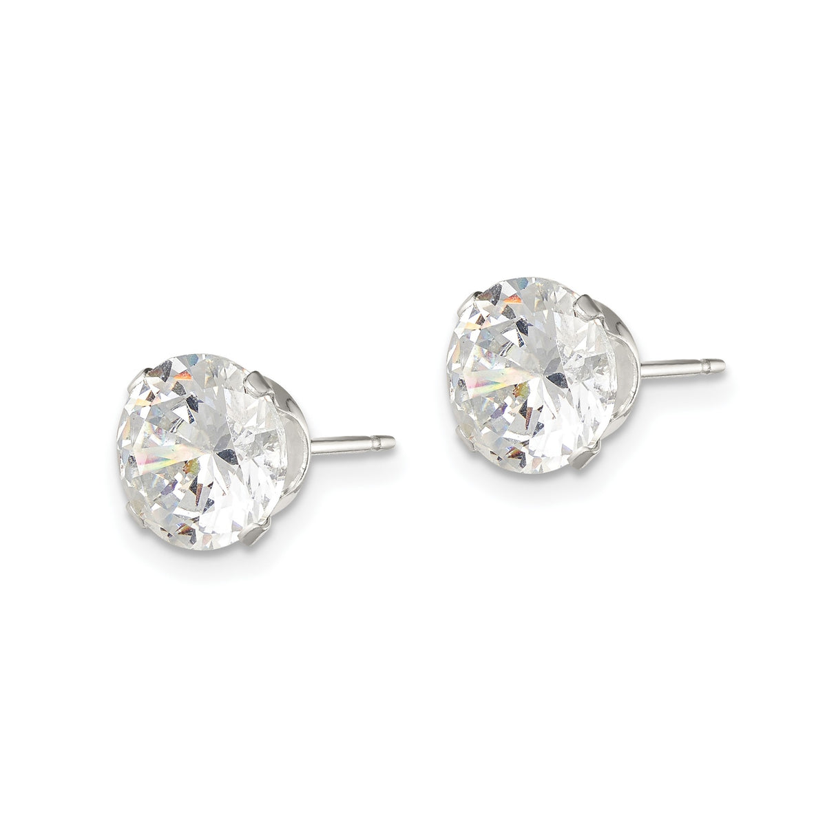 Sterling Silver Stud Earrings with 8mm Round Cut Cubic Zirconia, Classic Prong Setting