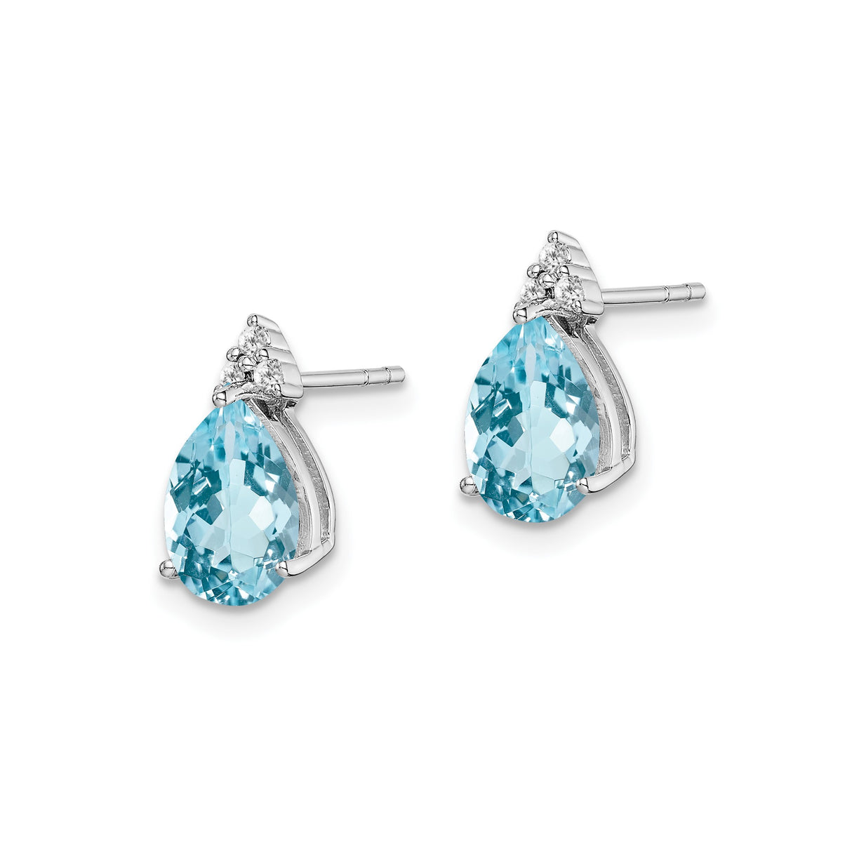 Sterling Silver Teardrop Stud Earrings with Swiss Blue Topaz and Diamond Accents