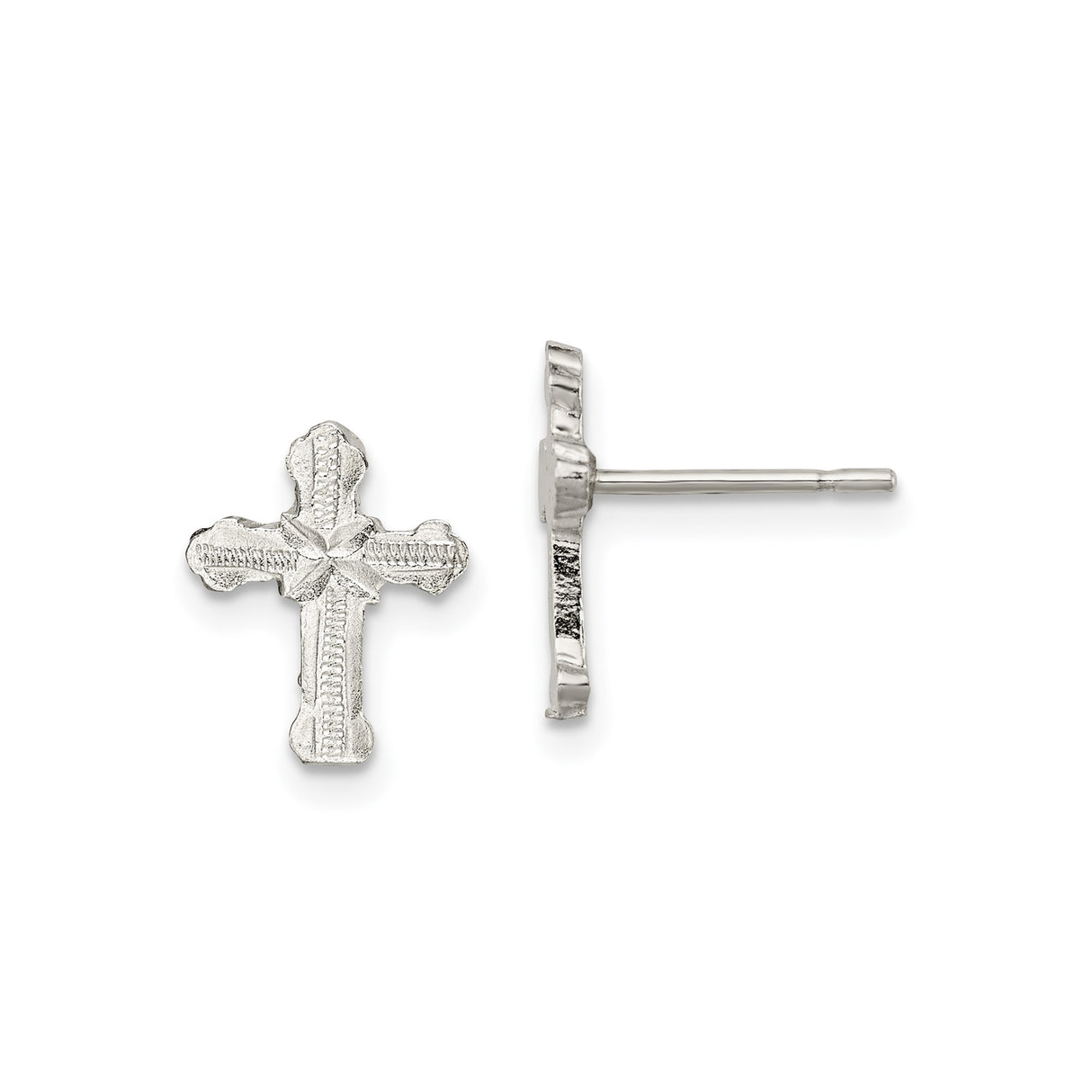 Sterling Silver Cross Pendant with Polished and Textured Gothic Floral Design
