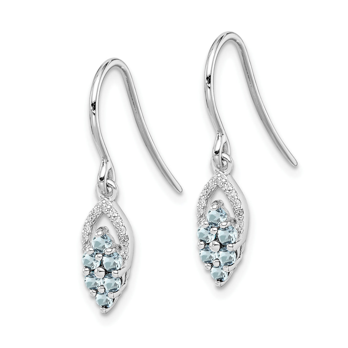 Sterling Silver Dangle Earrings with Aquamarine Cluster and Diamond Accents, Floral Drop Style