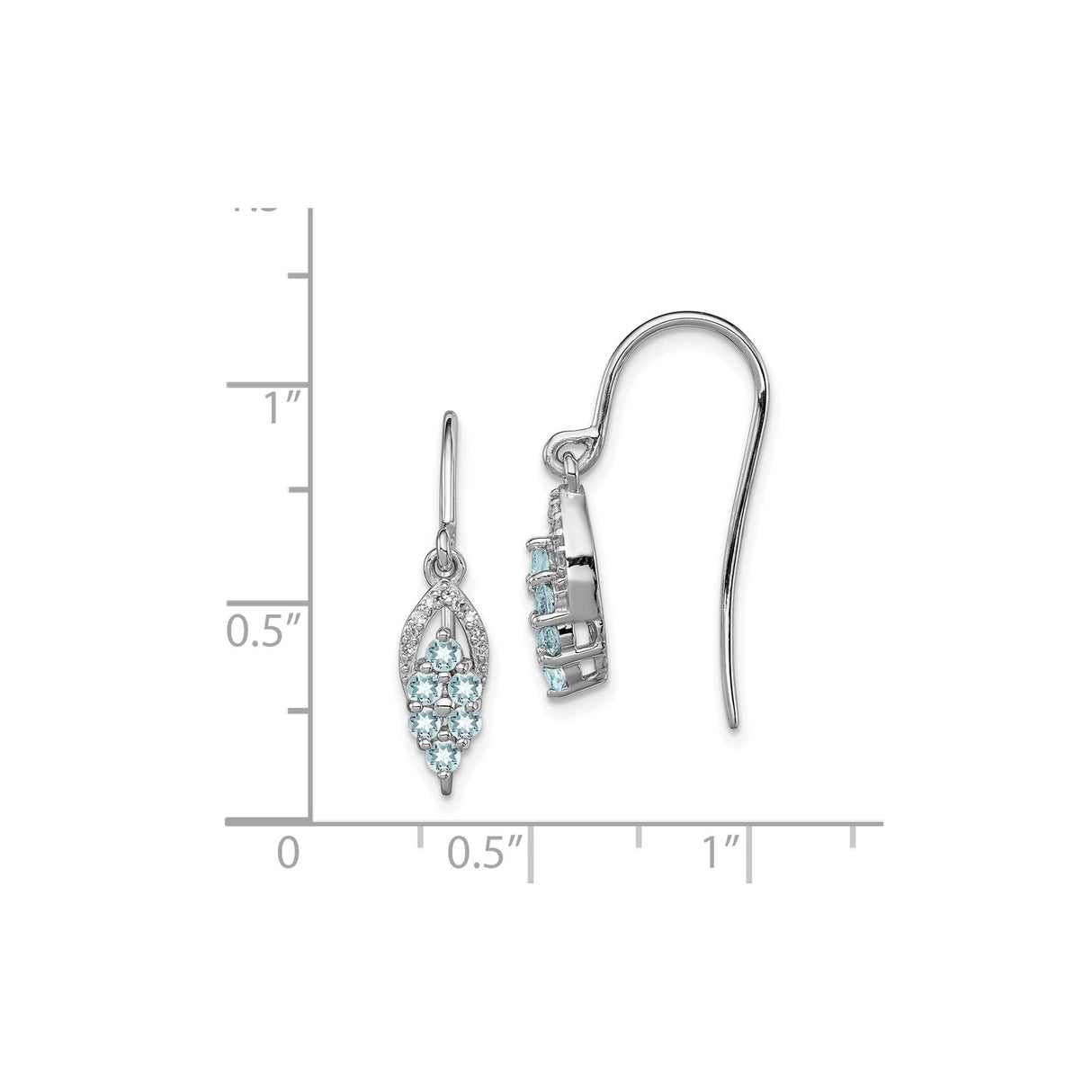 Sterling Silver Dangle Earrings with Aquamarine Cluster and Diamond Accents, Floral Drop Style
