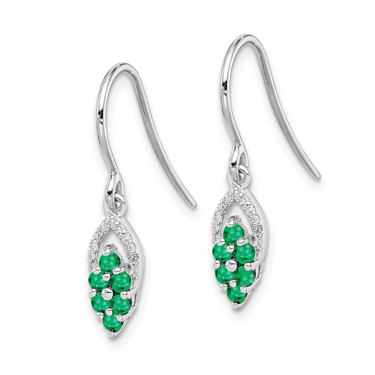 Sterling Silver Dangle Earrings with Emerald Cluster and Diamond Accents, Teardrop Botanical Design