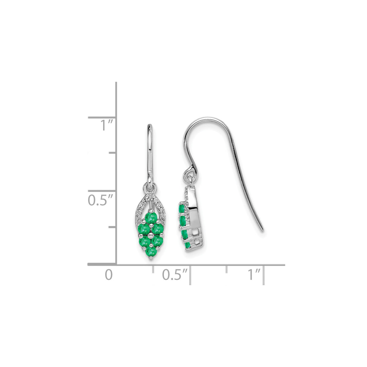 Sterling Silver Dangle Earrings with Emerald Cluster and Diamond Accents, Teardrop Botanical Design
