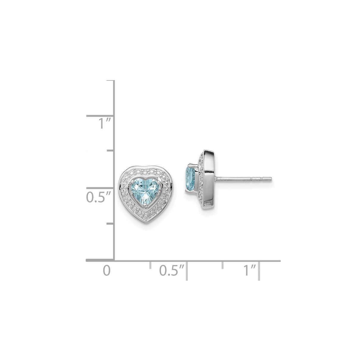Sterling Silver Heart Stud Earrings with Aquamarine and Textured Halo Design