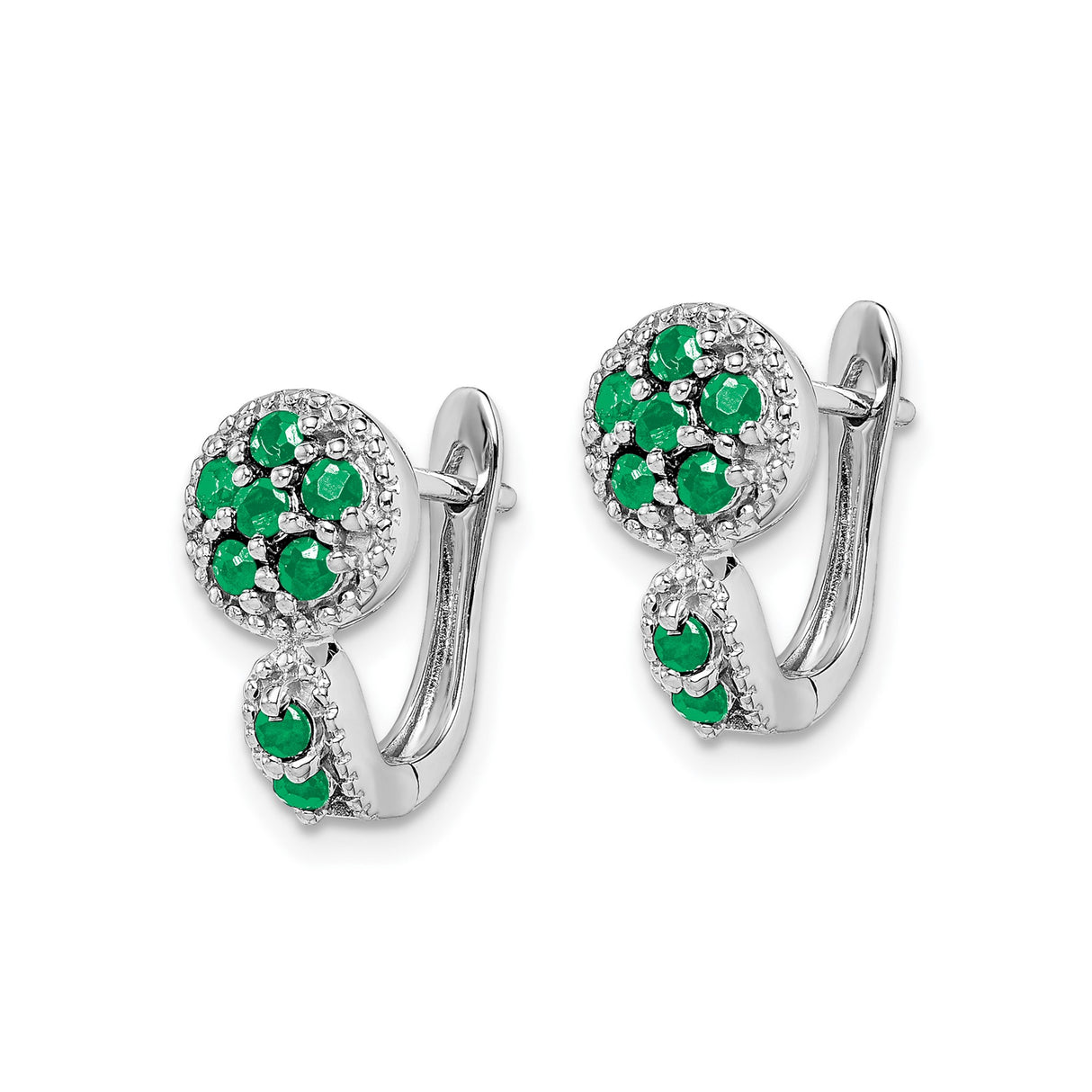 Sterling Silver Hoop Earrings with Emerald Floral Cluster Design