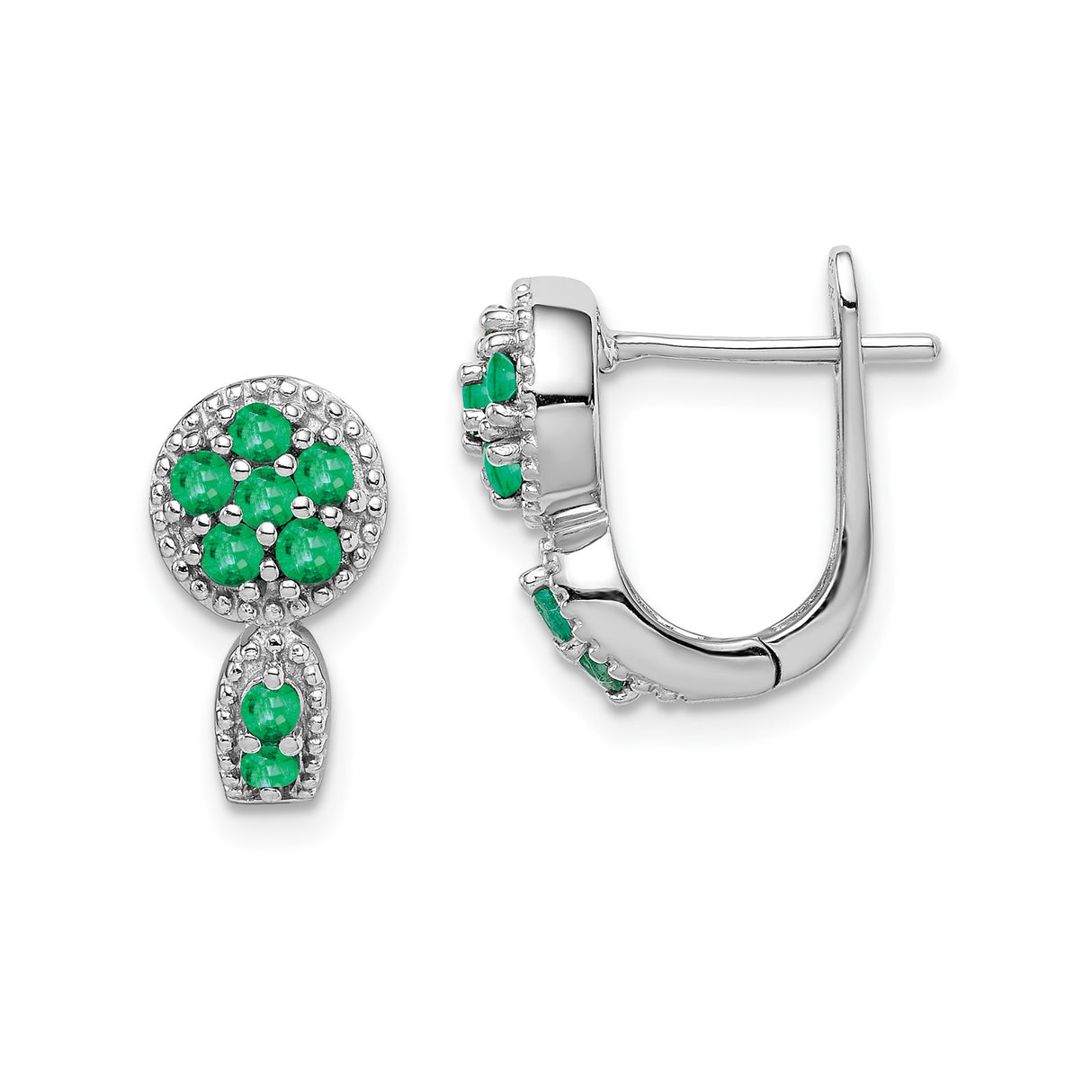Sterling Silver Hoop Earrings with Emerald Floral Cluster Design