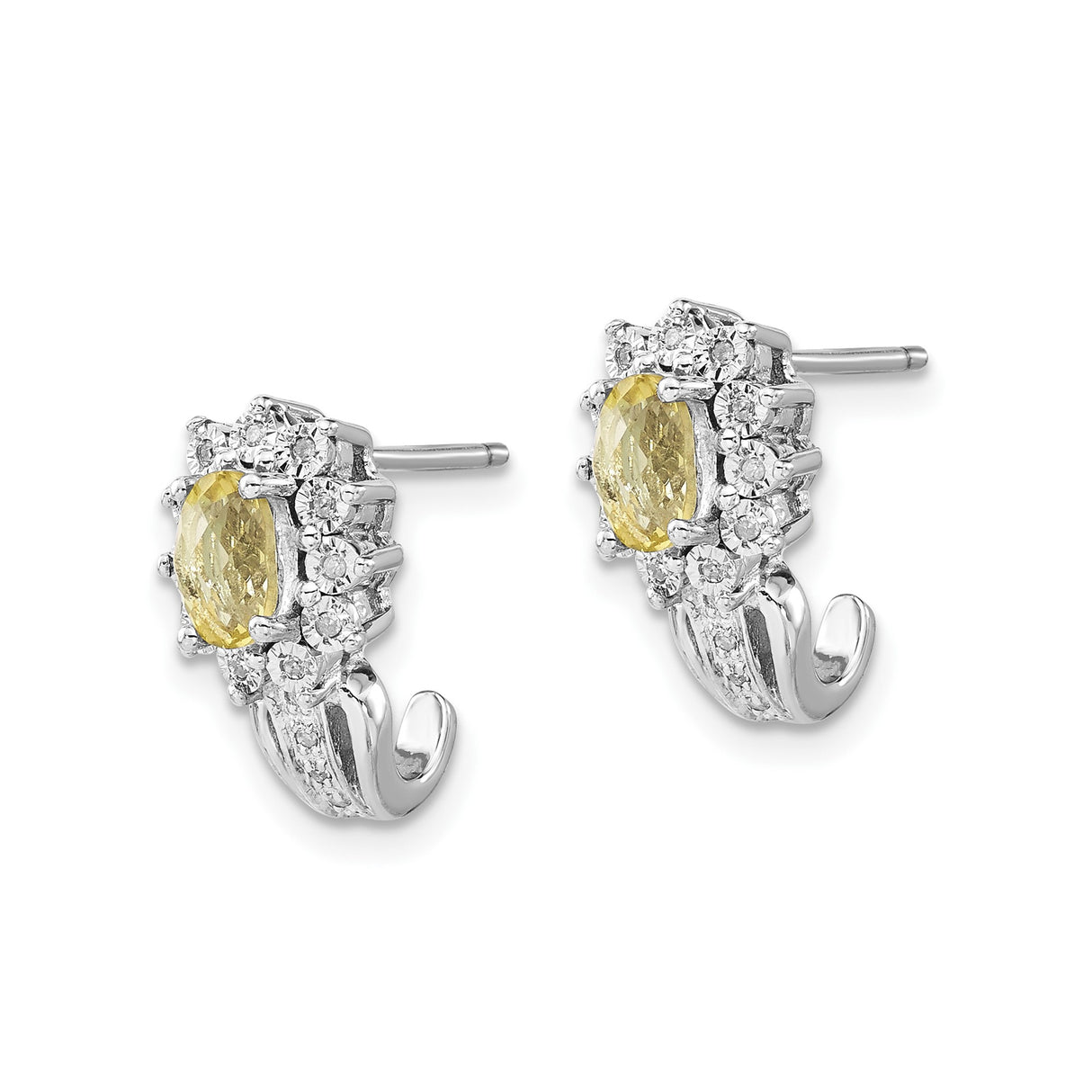 Sterling Silver Drop Earrings with Lemon Quartz and Diamond Accents, Floral Halo Design