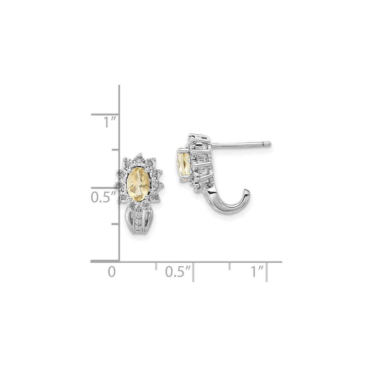 Sterling Silver Drop Earrings with Lemon Quartz and Diamond Accents, Floral Halo Design