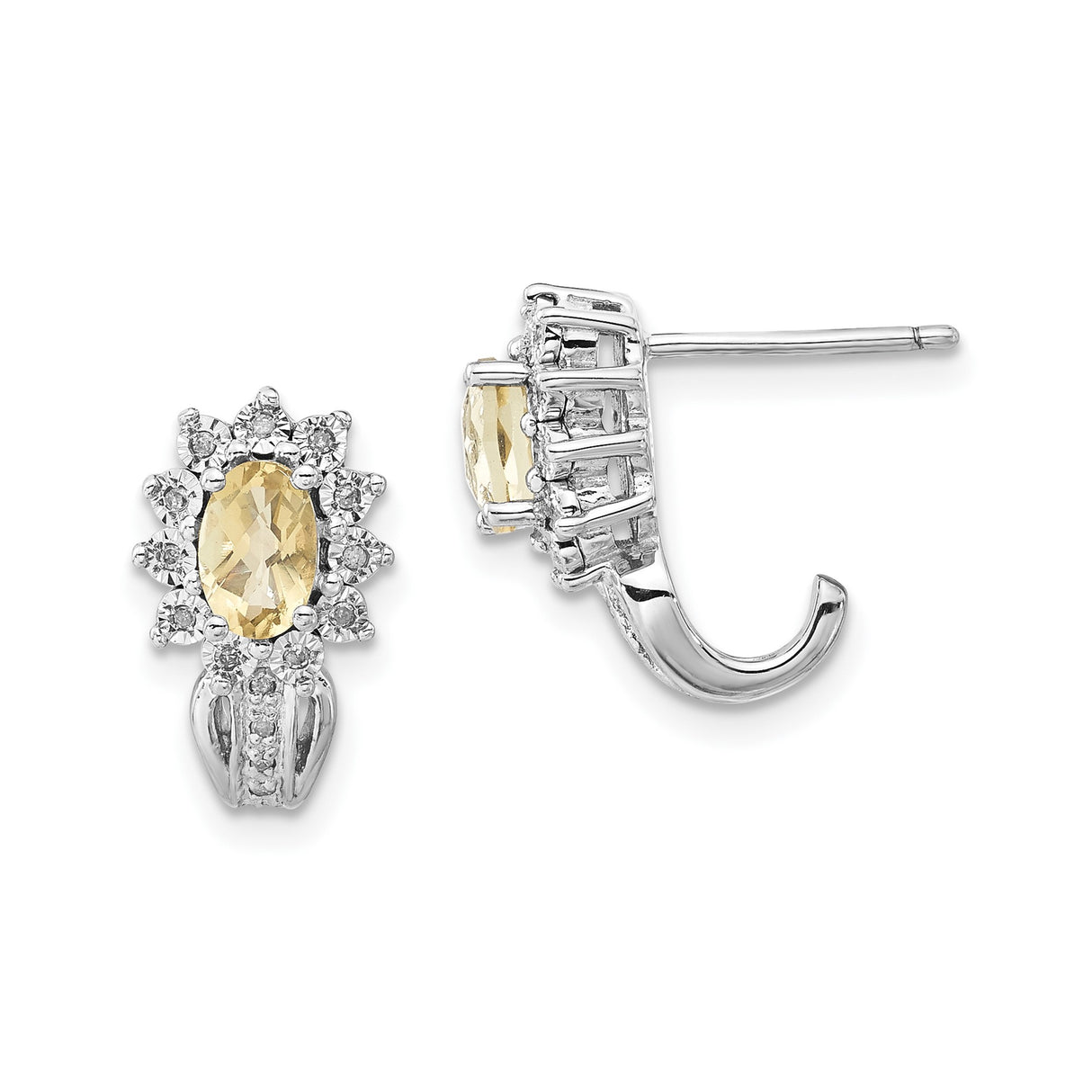 Sterling Silver Drop Earrings with Lemon Quartz and Diamond Accents, Floral Halo Design