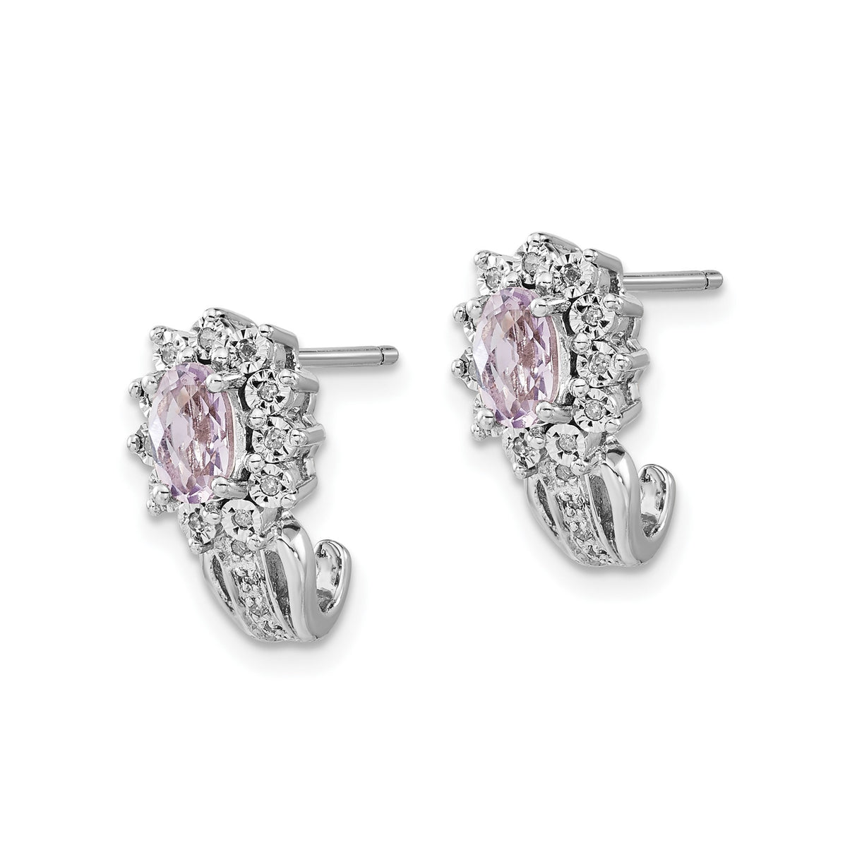 Sterling Silver Floral Stud Earrings with Amethyst and Diamond Halo Design