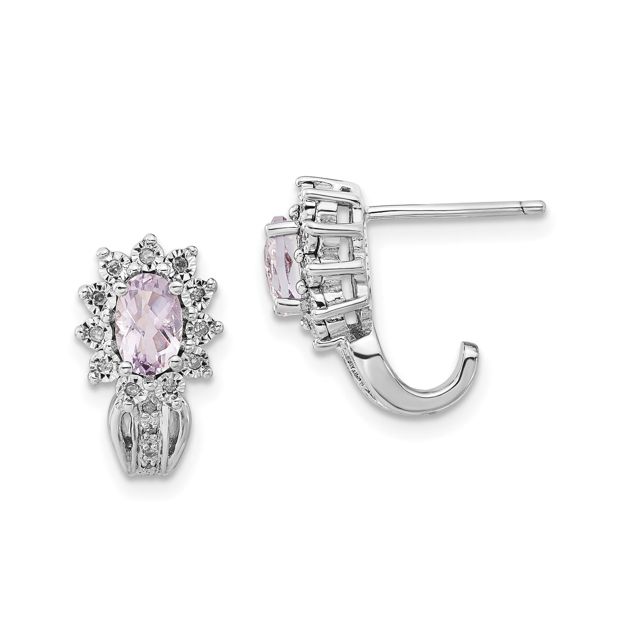 Sterling Silver Floral Stud Earrings with Amethyst and Diamond Halo Design