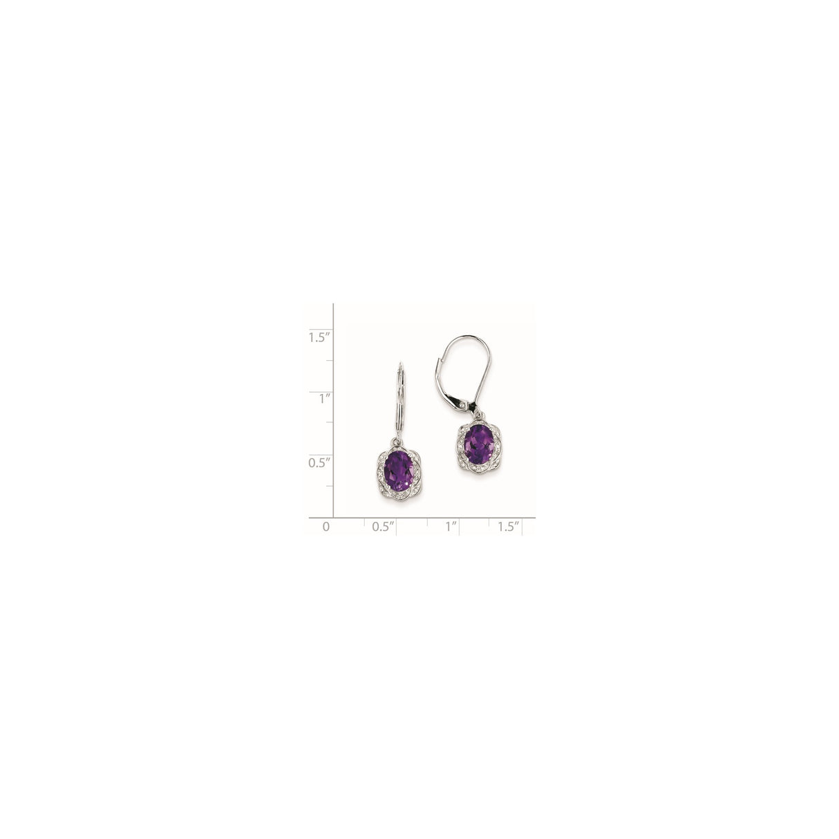 Sterling Silver Dangle Earrings with Oval Amethyst and Halo Diamonds Floral Design