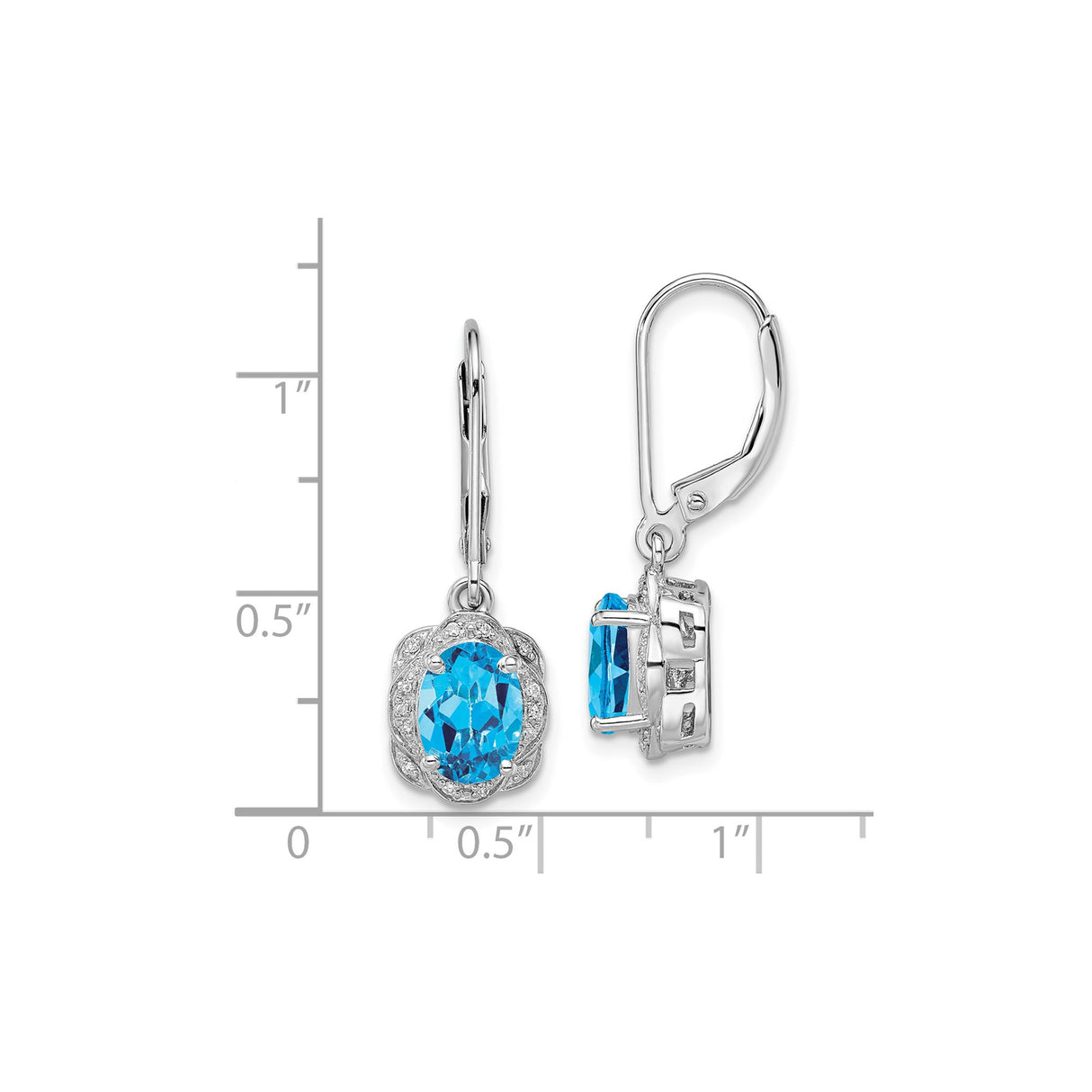 Sterling Silver Dangle Earrings with Swiss Blue Topaz and Diamond Accents, Vintage Floral Halo Design