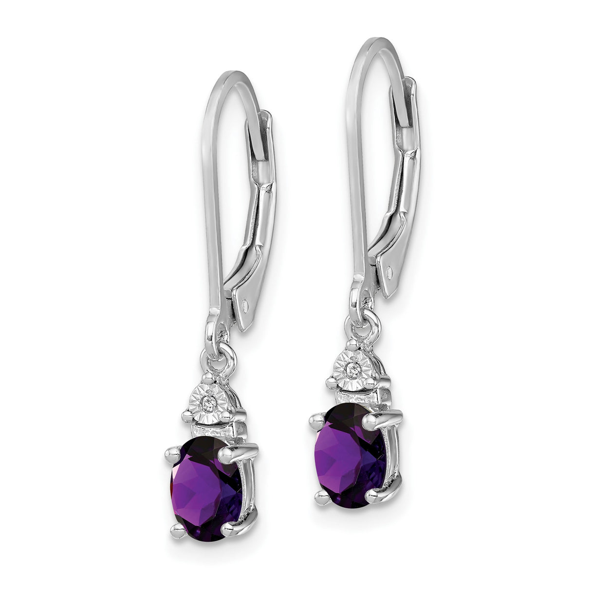 Sterling Silver Dangle Earrings with Oval Amethyst Drops and Diamond Accents
