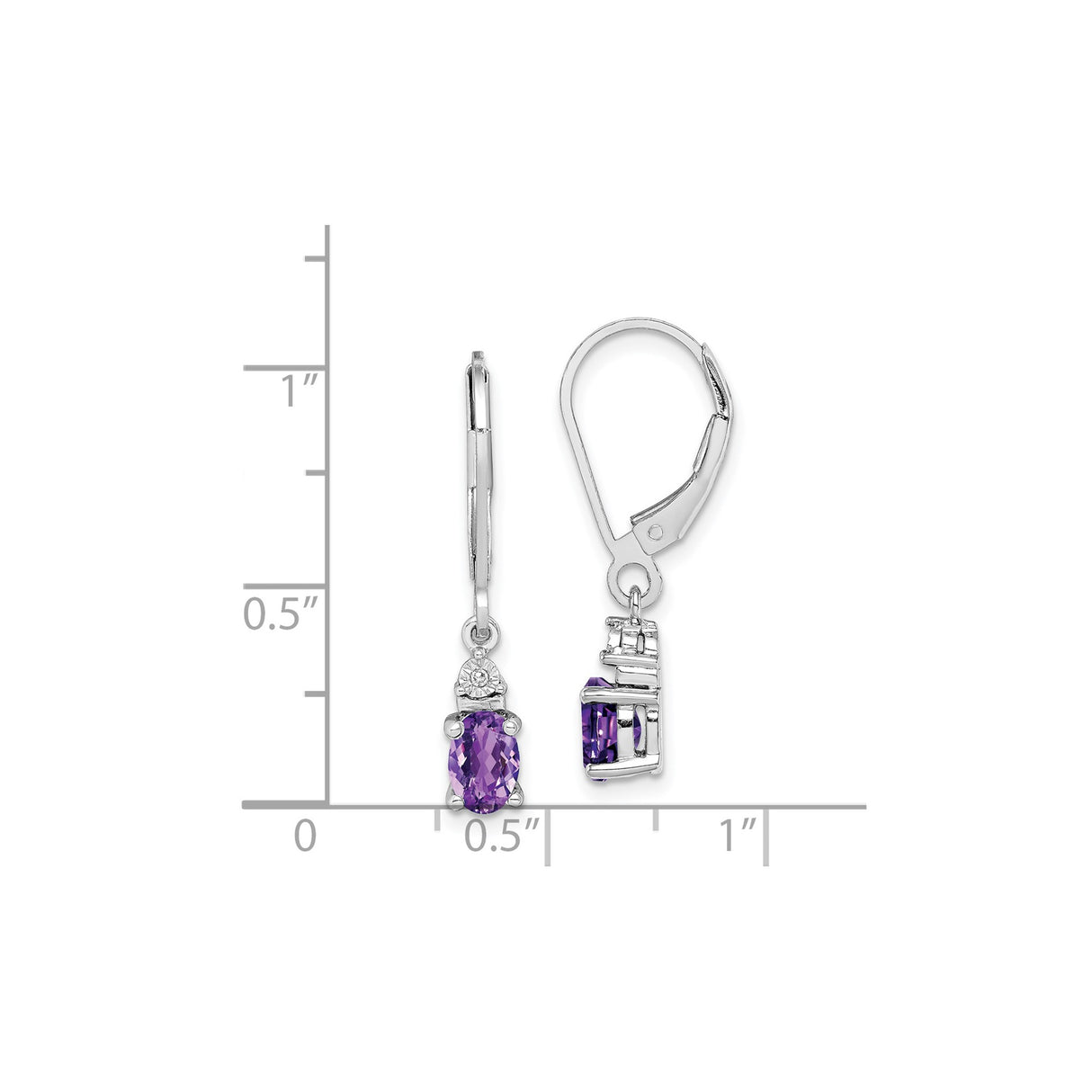 Sterling Silver Dangle Earrings with Oval Amethyst Drops and Diamond Accents