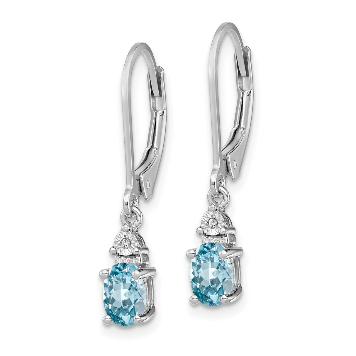 Sterling Silver Dangle Earrings with Swiss Blue Topaz and Diamond Accent Stones