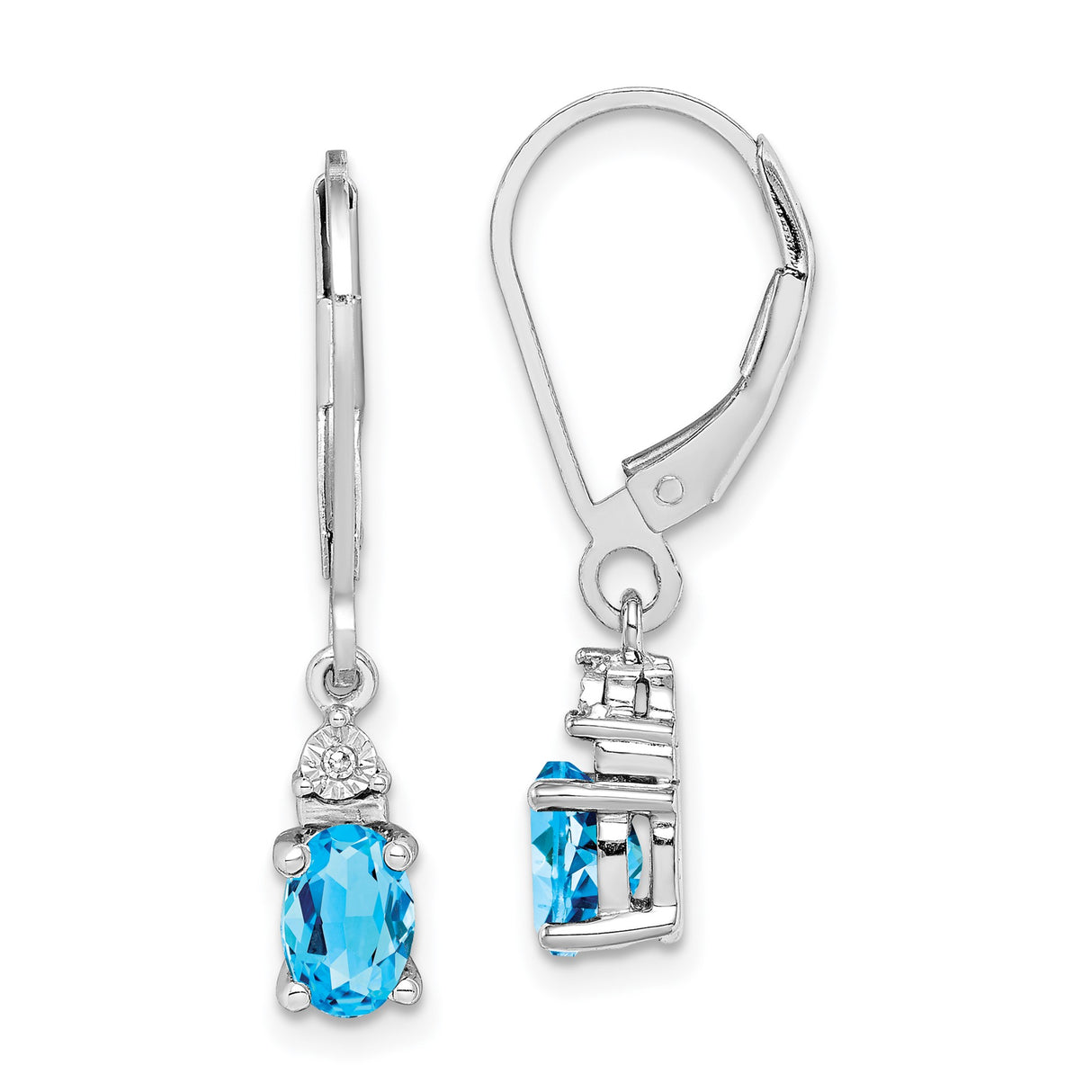 Sterling Silver Dangle Earrings with Swiss Blue Topaz and Diamond Accent Stones