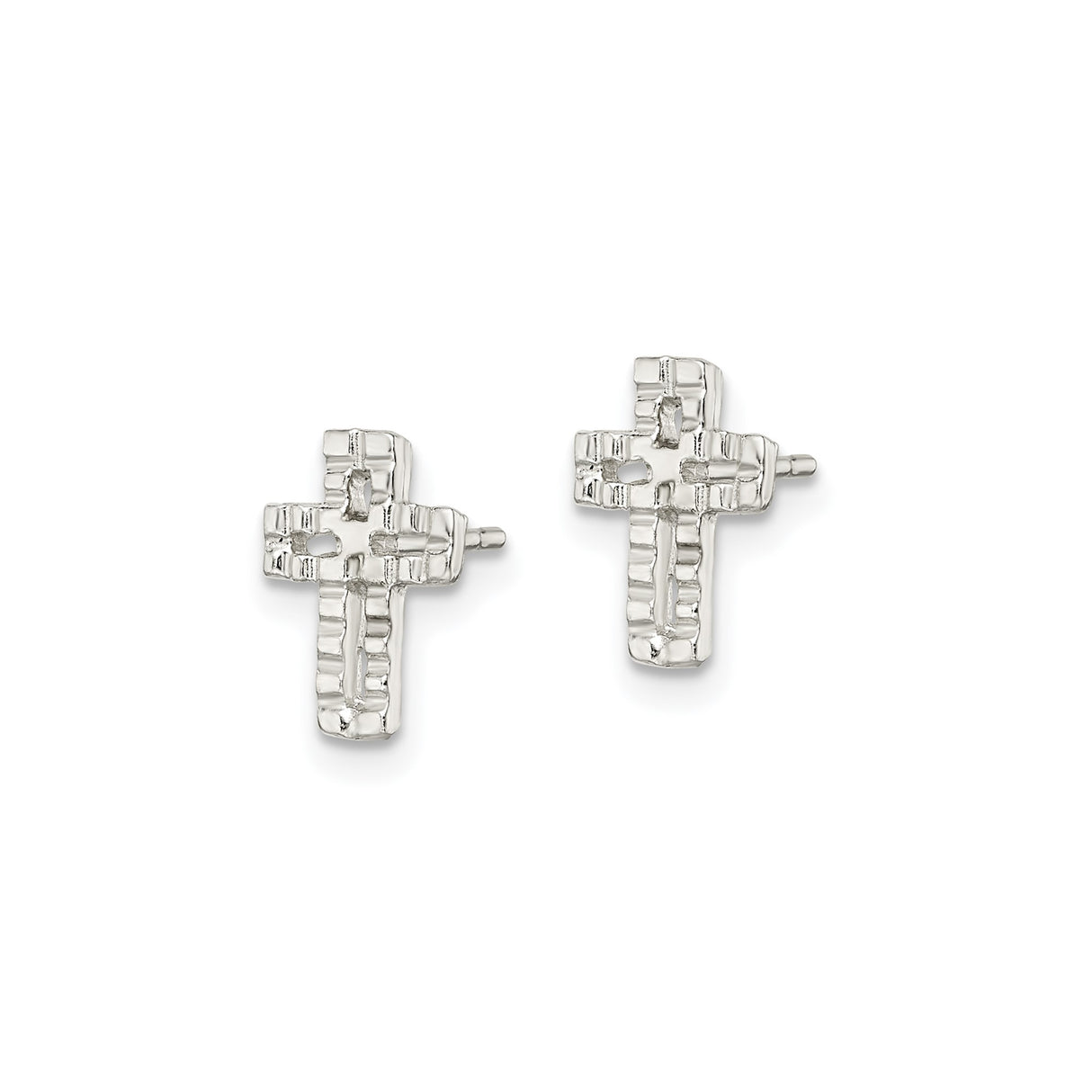 Sterling Silver Latin Cross Stud Earrings with Textured Rustic Finish
