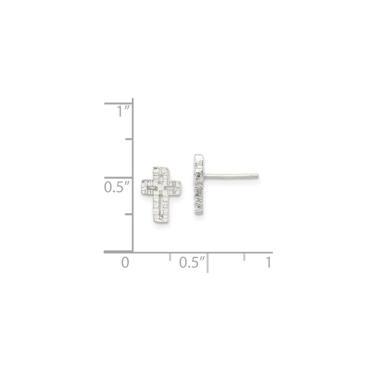 Sterling Silver Latin Cross Stud Earrings with Textured Rustic Finish