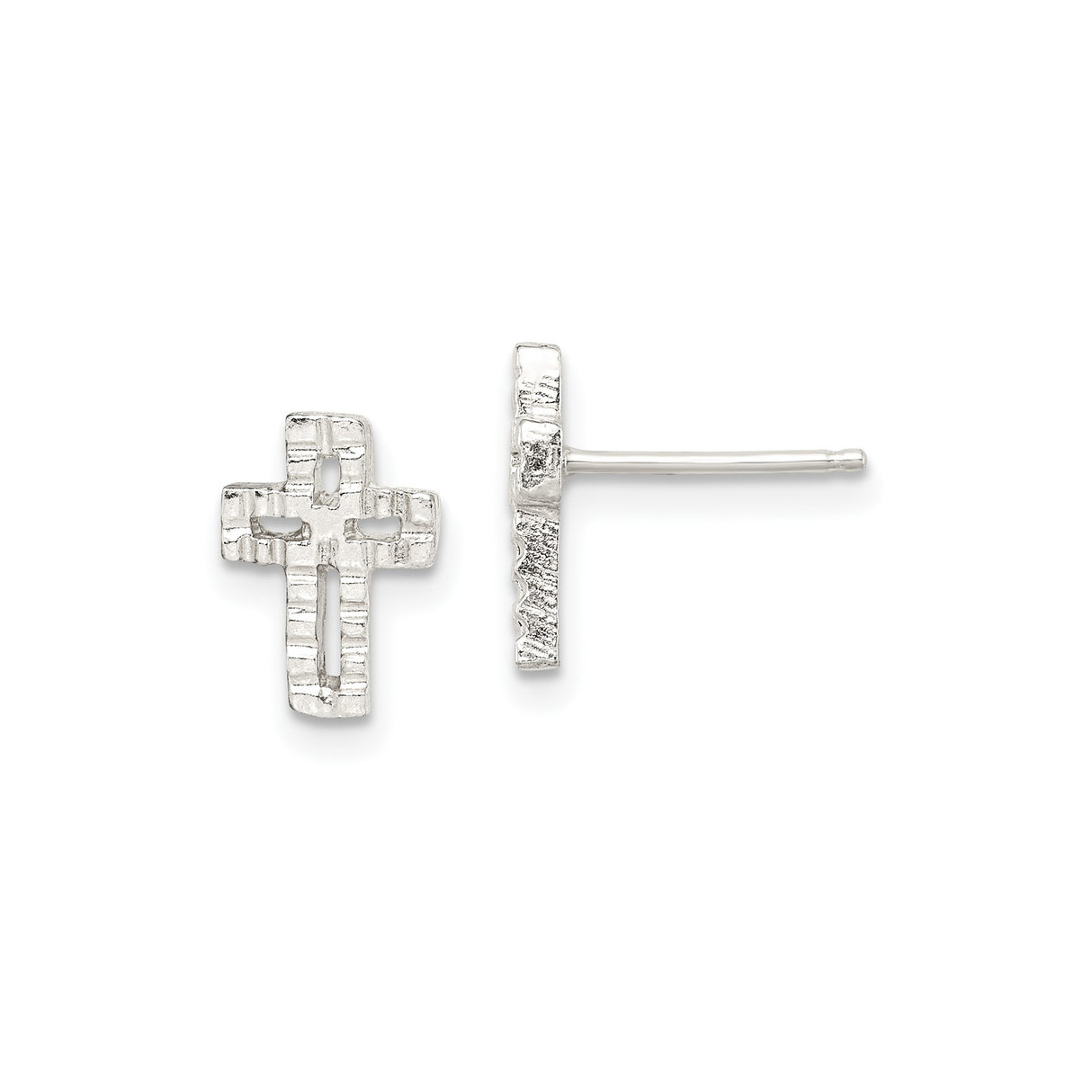 Sterling Silver Latin Cross Stud Earrings with Textured Rustic Finish
