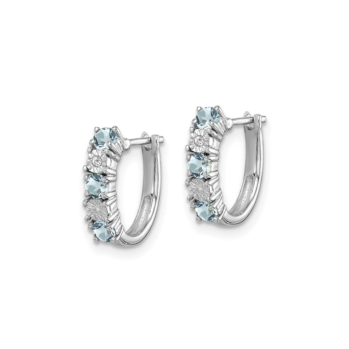 Sterling Silver Hoop Earrings with Aquamarine and Diamond in Channel Setting