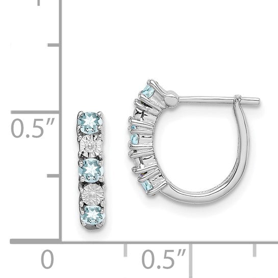 Sterling Silver Hoop Earrings with Aquamarine and Diamond in Channel Setting