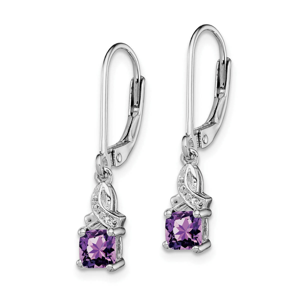 Sterling Silver Dangle Earrings with Amethyst and Diamond Accents, Curved Design for Women