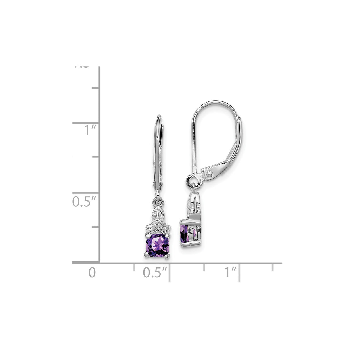Sterling Silver Dangle Earrings with Amethyst and Diamond Accents, Curved Design for Women