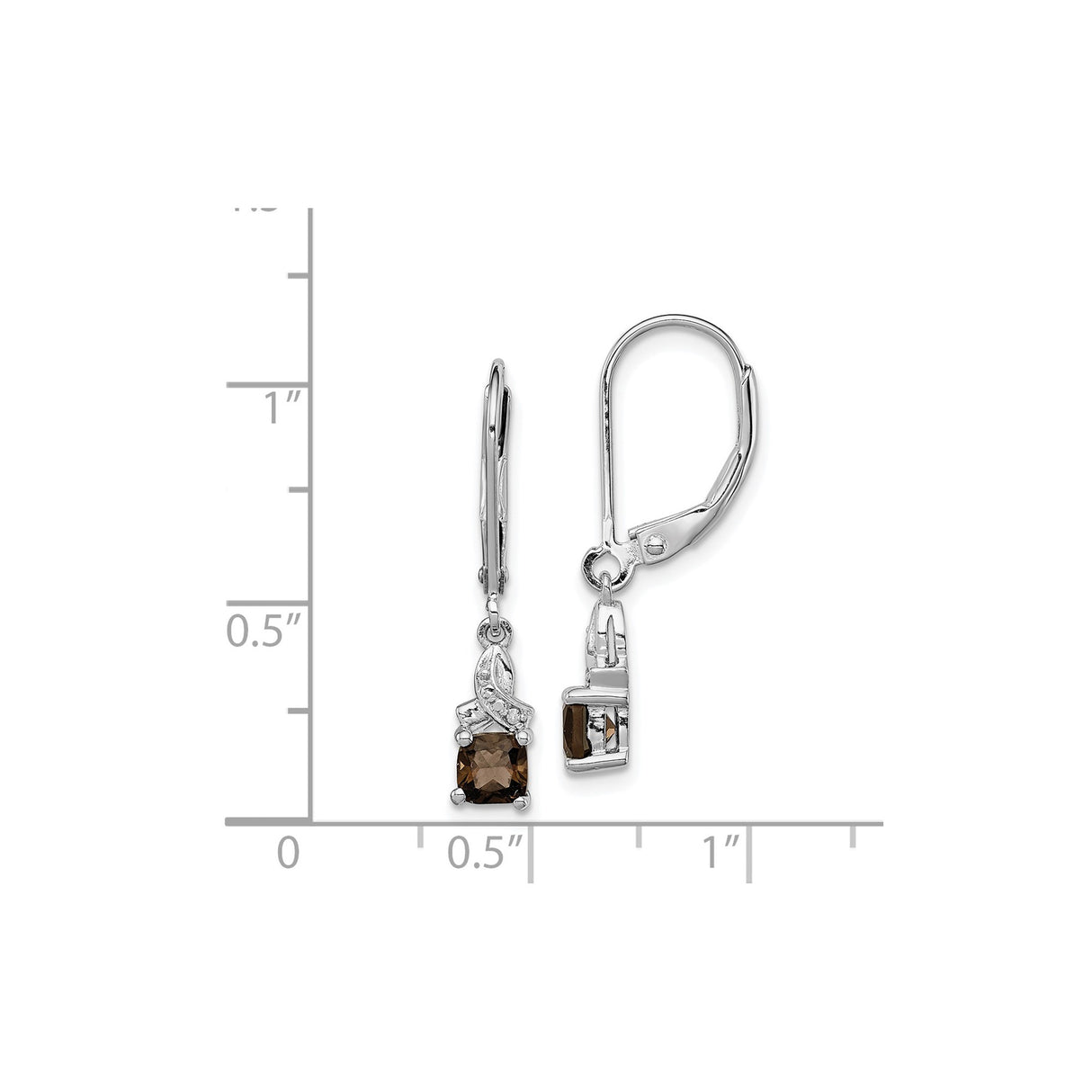 Sterling Silver Drop Earrings with Smoky Quartz and Diamond Accents, Swirl Leverback Design