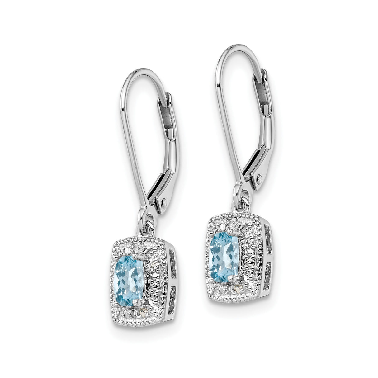 Sterling Silver Dangle Earrings with Sky Blue Topaz and Diamond, Halo Leverback Design