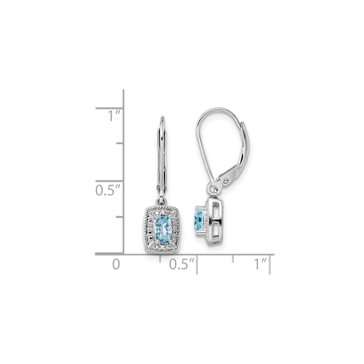 Sterling Silver Dangle Earrings with Sky Blue Topaz and Diamond, Halo Leverback Design