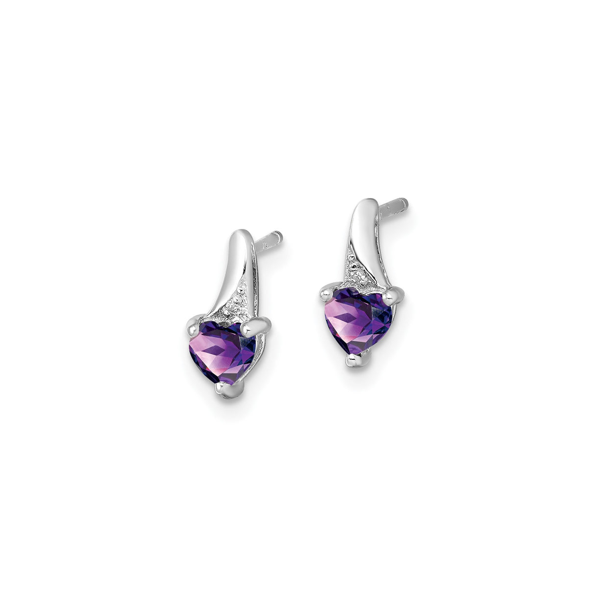 Sterling Silver Heart Stud Earrings with Amethyst and Diamond Accents