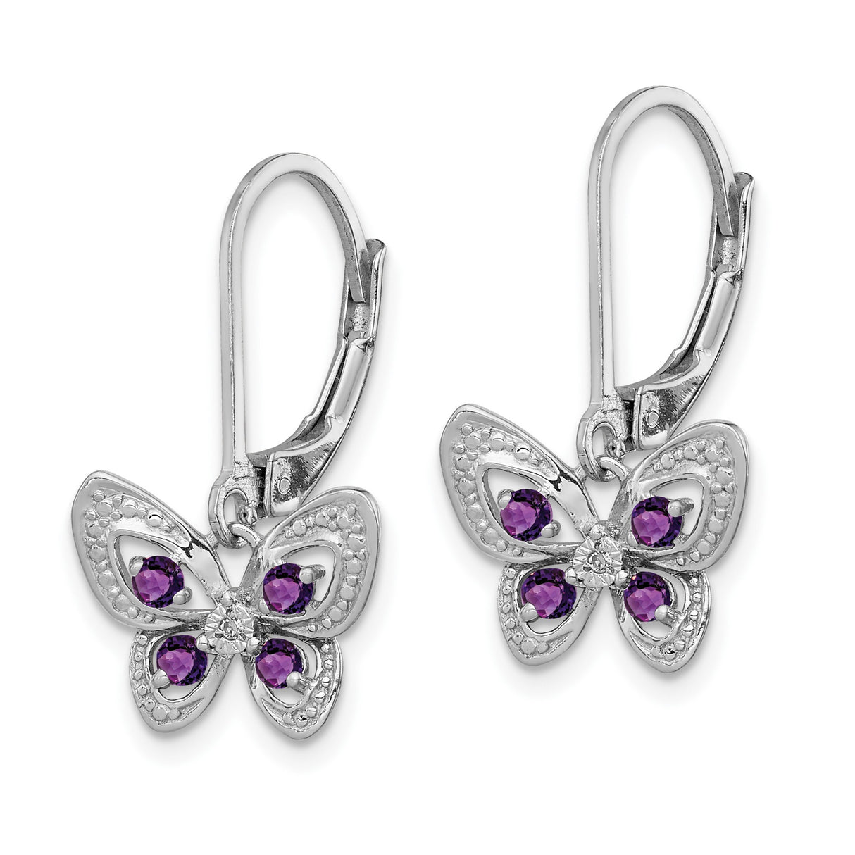 Sterling Silver Butterfly Dangle Earrings with Amethyst and Diamond Accents