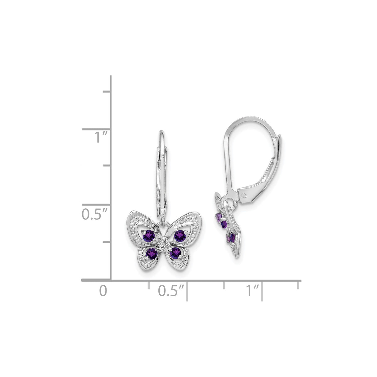 Sterling Silver Butterfly Dangle Earrings with Amethyst and Diamond Accents