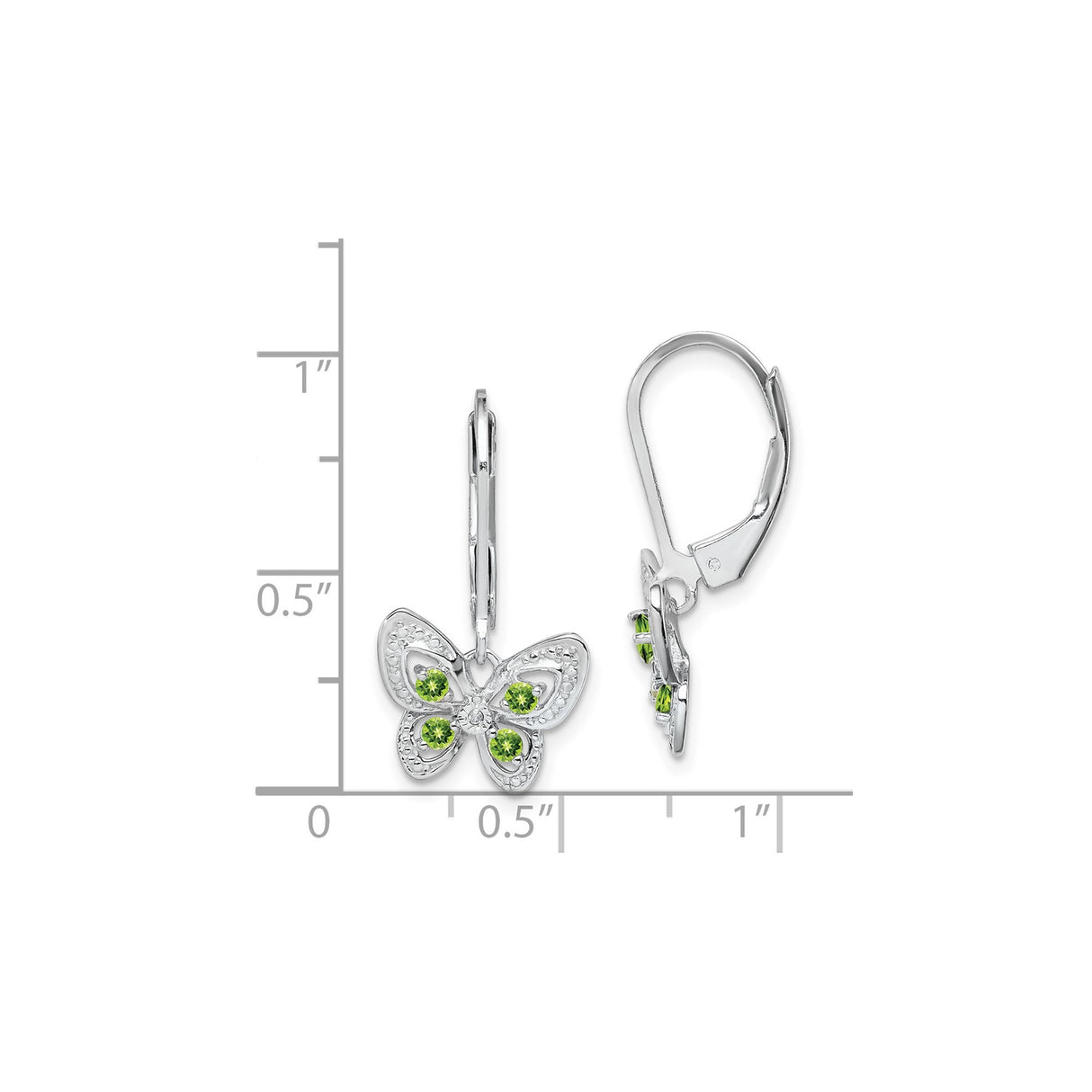 Sterling Silver Butterfly Dangle Earrings with Peridot and Diamond, Filigree Nature-Inspired Design