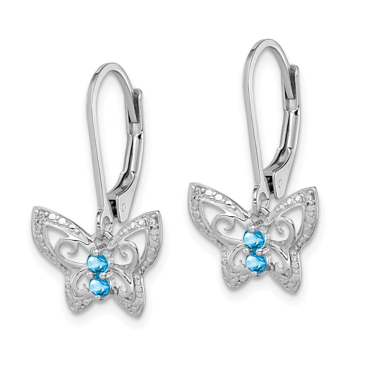Sterling Silver Butterfly Dangle Earrings with Swiss Blue Topaz and Diamond Accents