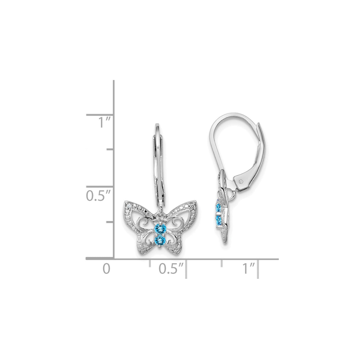 Sterling Silver Butterfly Dangle Earrings with Swiss Blue Topaz and Diamond Accents