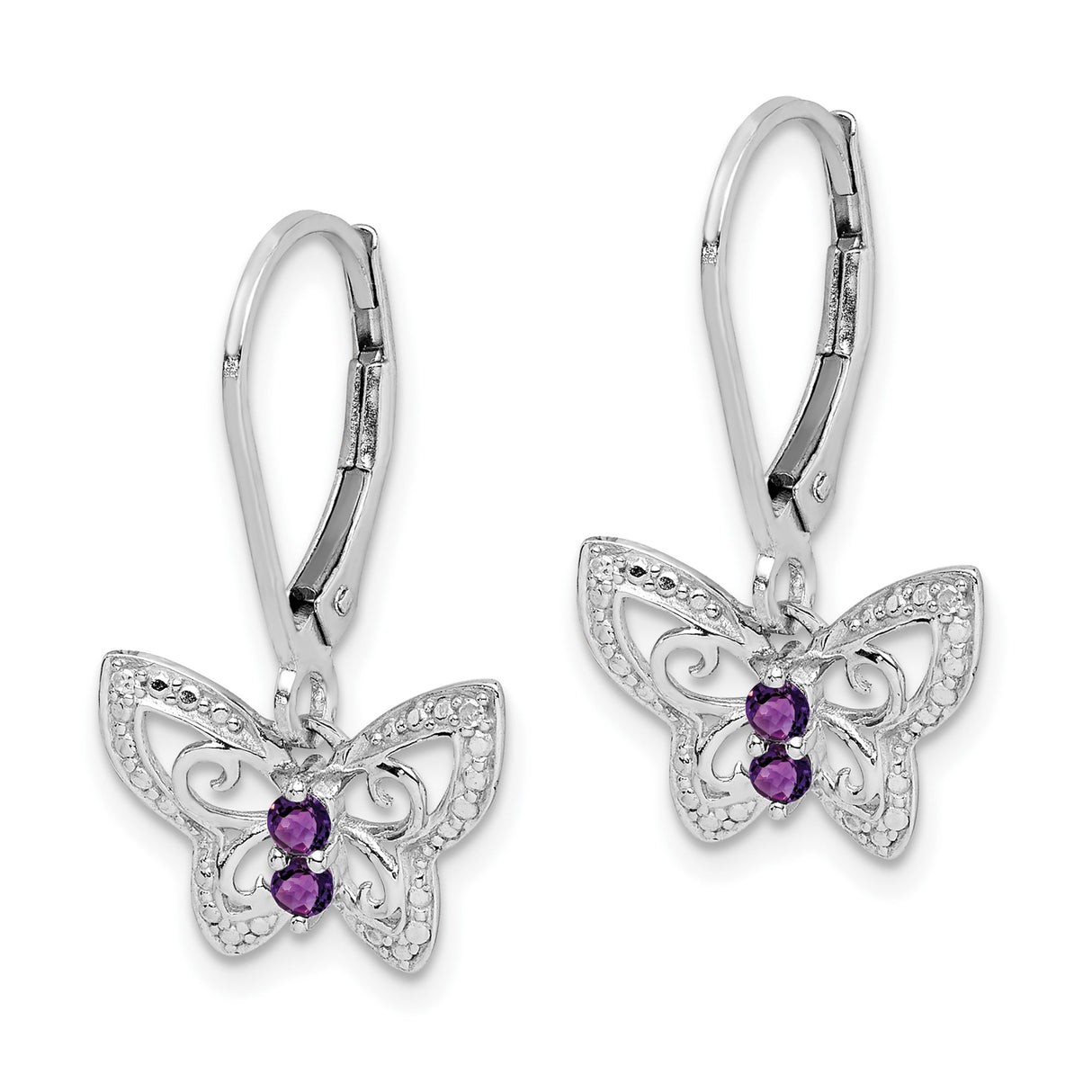 Sterling Silver Butterfly Dangle Earrings with Amethyst and Diamond, Filigree Nature-Inspired Design