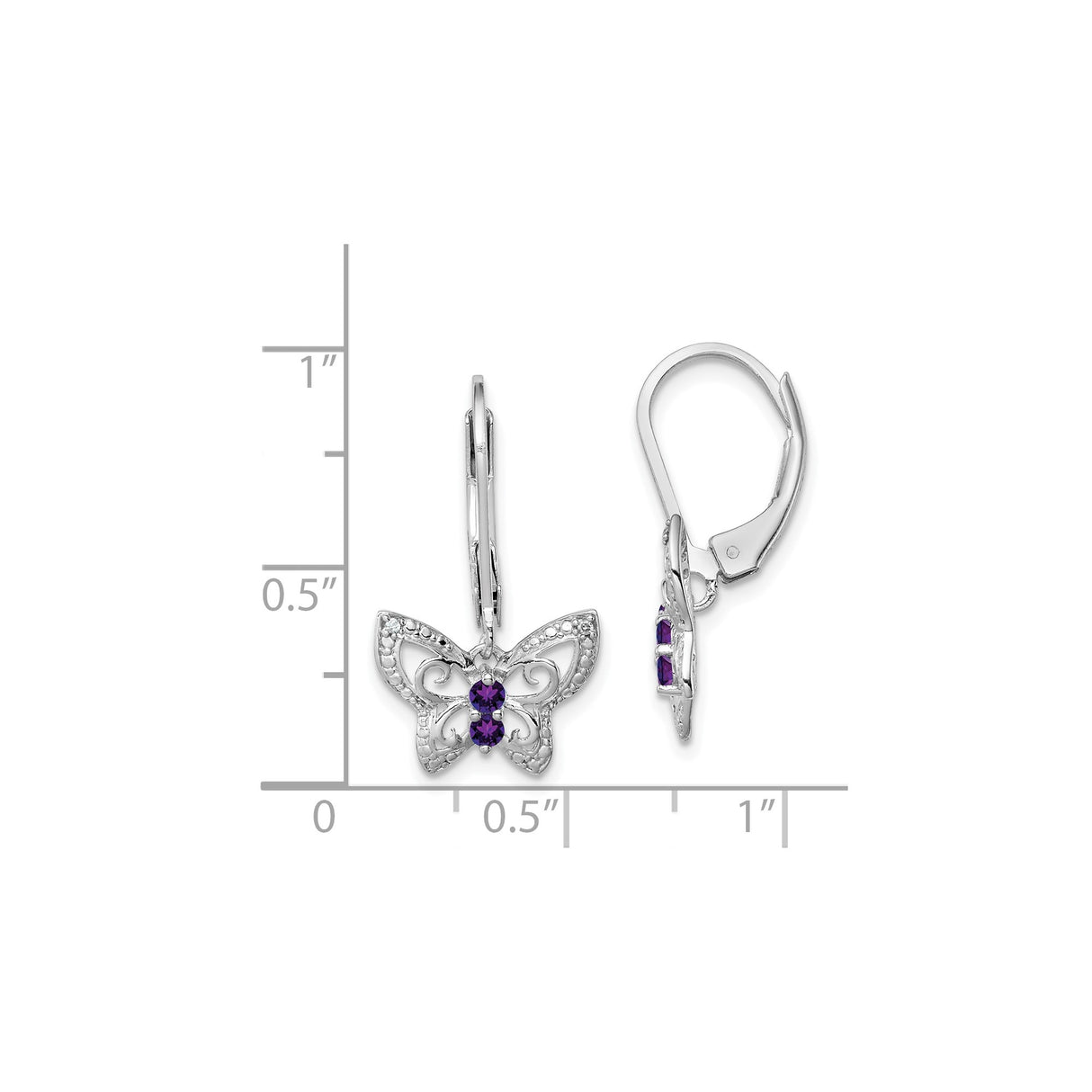 Sterling Silver Butterfly Dangle Earrings with Amethyst and Diamond, Filigree Nature-Inspired Design