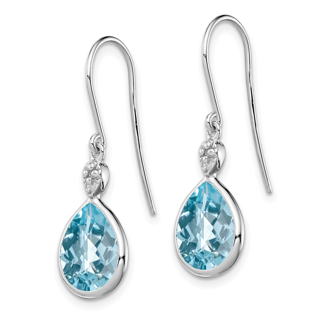 Sterling Silver Dangle Earrings with Sky Blue Topaz and Diamond, Floral Drop Design