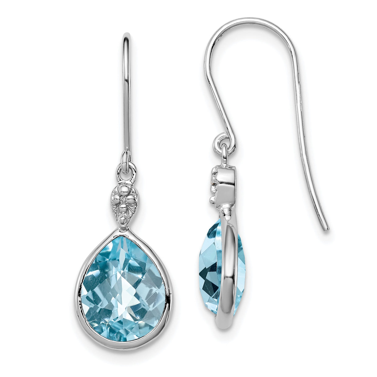 Sterling Silver Dangle Earrings with Sky Blue Topaz and Diamond, Floral Drop Design