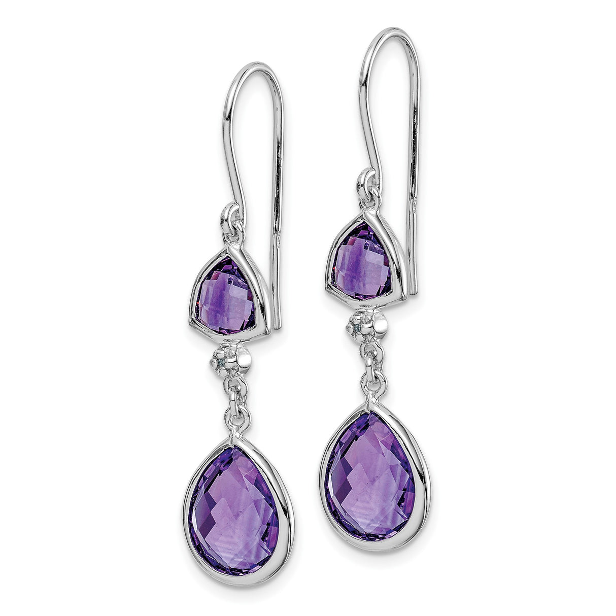 Sterling Silver Dangle Earrings with Amethyst Teardrop and Triangle Bezel Settings