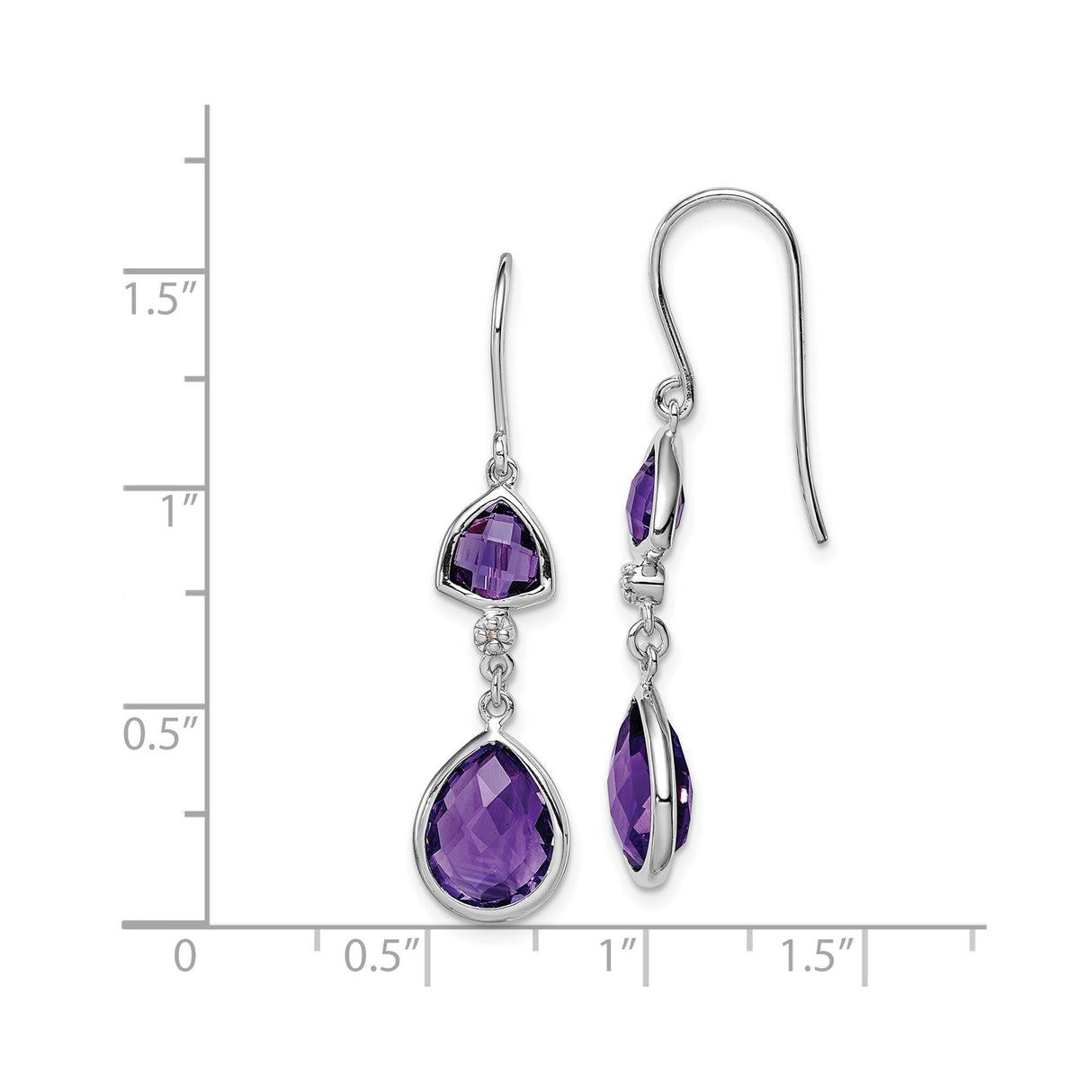 Sterling Silver Dangle Earrings with Amethyst Teardrop and Triangle Bezel Settings