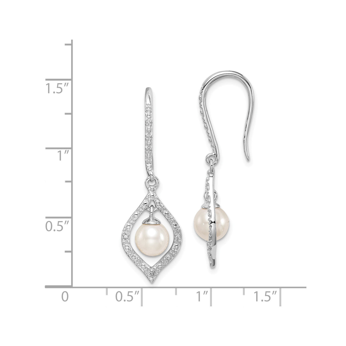 Sterling Silver Teardrop Dangle Earrings with White Pearl and Diamond Accents for Women
