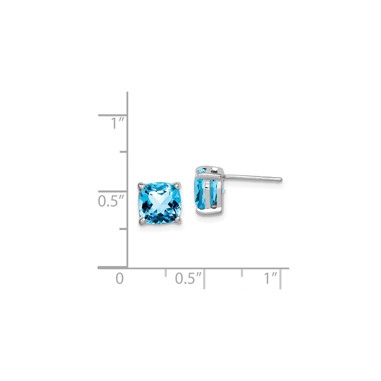 Sterling Silver Stud Earrings with Cushion Cut London Blue Topaz, Four Prong Setting