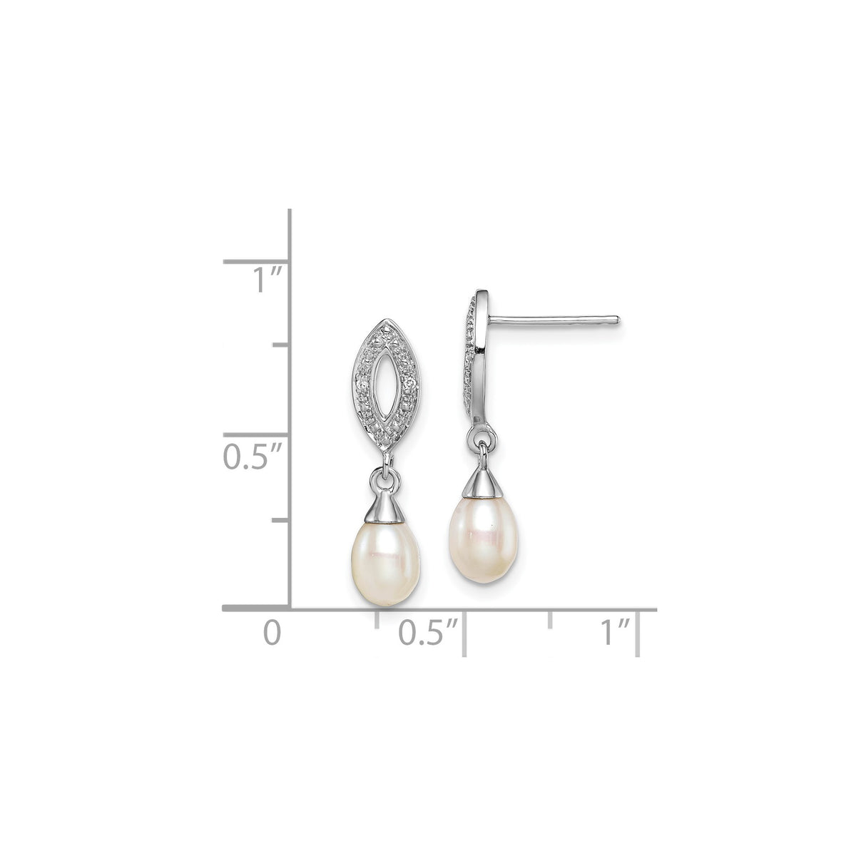 Sterling Silver Dangle Earrings with Teardrop Freshwater Pearls and Marquise Diamonds Accents