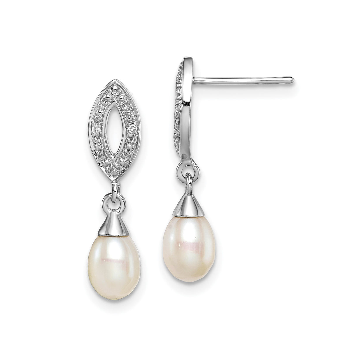 Sterling Silver Dangle Earrings with Teardrop Freshwater Pearls and Marquise Cubic Zirconia Accents