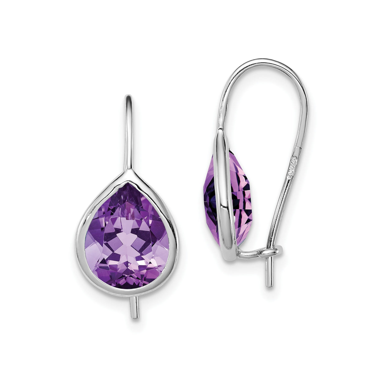 Sterling Silver Dangle Earrings with Faceted Teardrop Amethyst, February Birthstone Jewelry