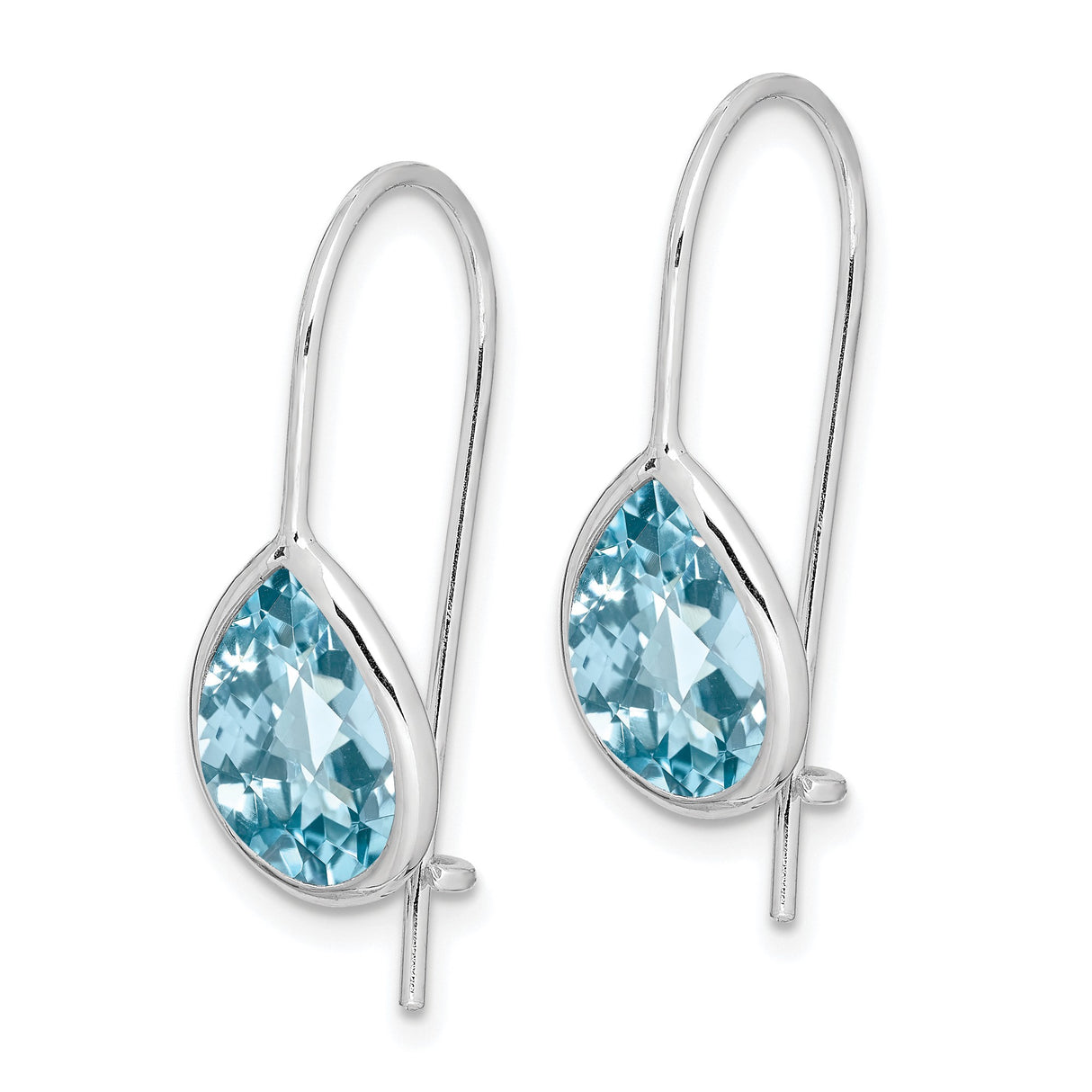 Sterling Silver Teardrop Dangle Earrings with Sky Blue Topaz, Bezel Setting, December Birthstone