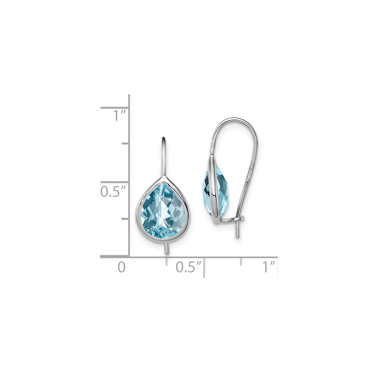 Sterling Silver Teardrop Dangle Earrings with Sky Blue Topaz, Bezel Setting, December Birthstone